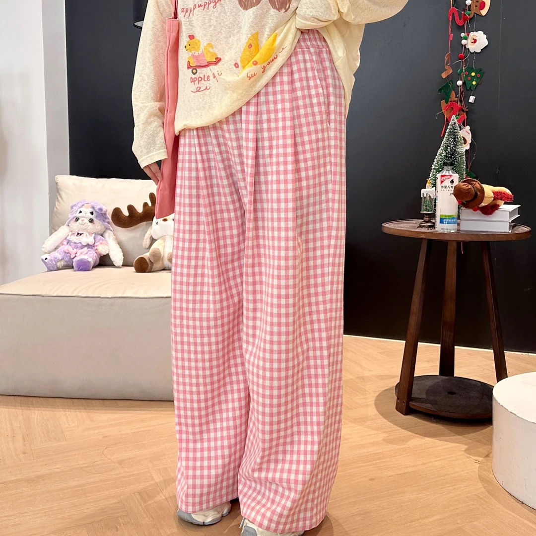 HI/小美很忙【彩虹糖】大码女装2025春甜辣休闲格子长裤WLL254