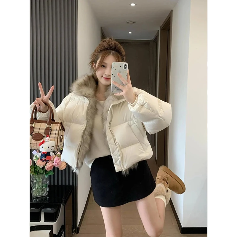 法式时髦蓬松毛领短款棉服女冬季2025新款设计感小众保暖面包服潮