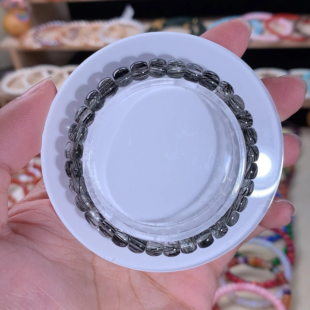 未镶嵌手串发晶精工直切黑发晶6mm