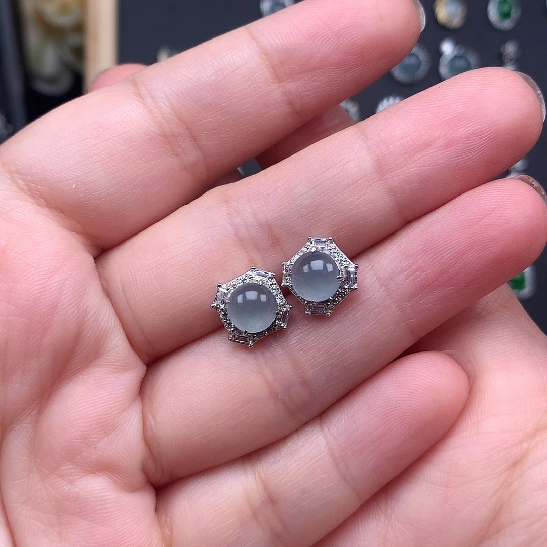 随***缘翡翠银S925镶嵌耳饰