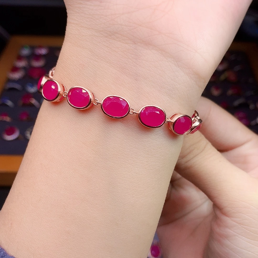 红宝石银S925镶嵌手链