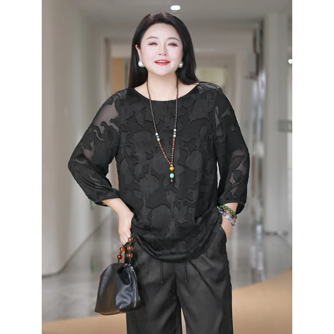 【气质幽兰】MsShe大码女装新款秋装复古立体剪花小衫B2508051