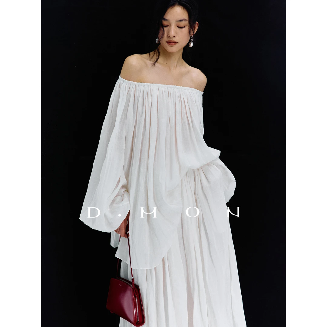 DMON｜天然苎麻 轻度假文艺浪漫抽褶显瘦优雅上衣A2503421