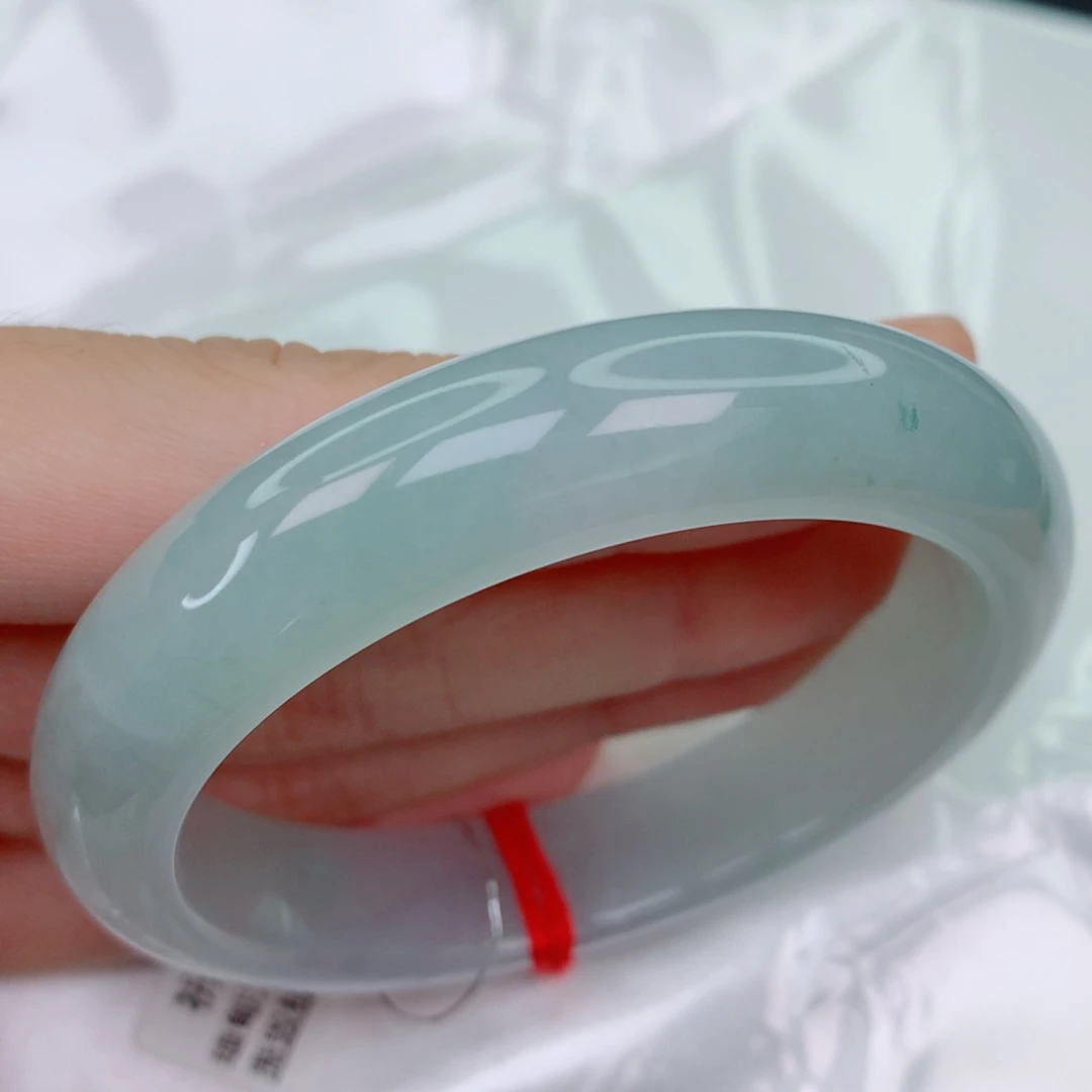 未镶嵌手镯翡翠51正圈，糯冰胶润，晴水，有纹，强推