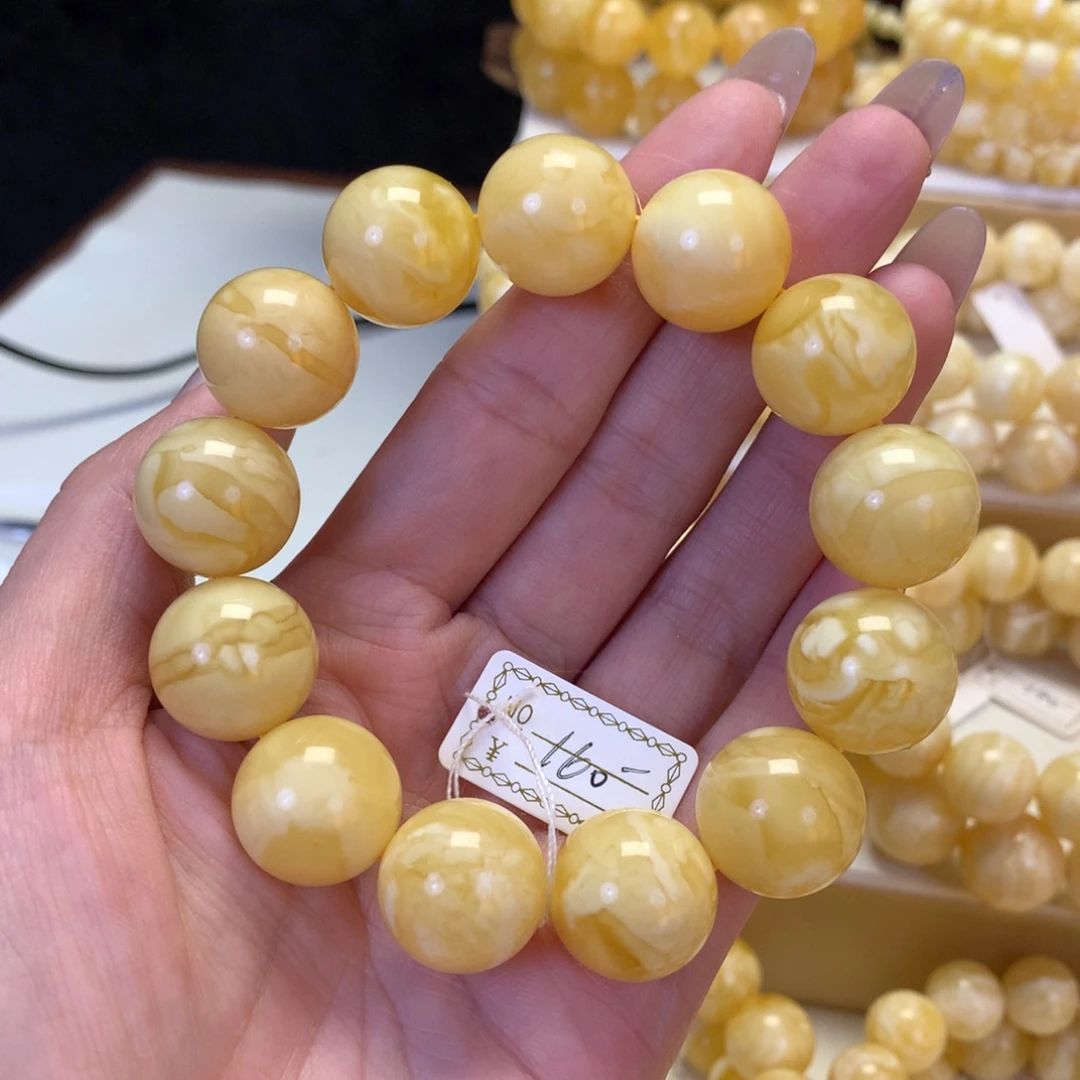 蜜蜡未镶嵌手串17.2mm36.5g俄料精品浓实蜡溶洞鸡油黄