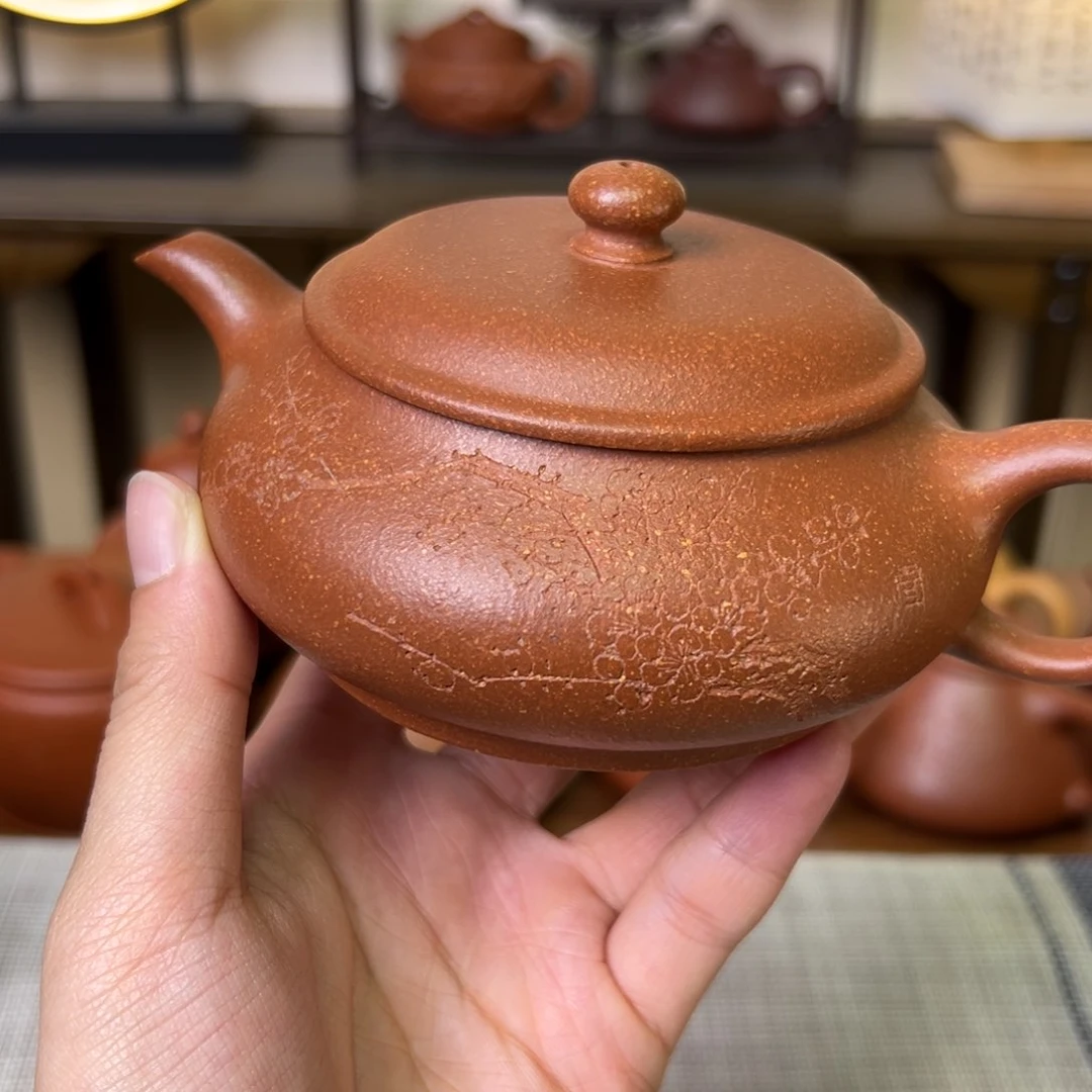 紫泥茶壶紫砂壶明炉壶黄降坡220cc