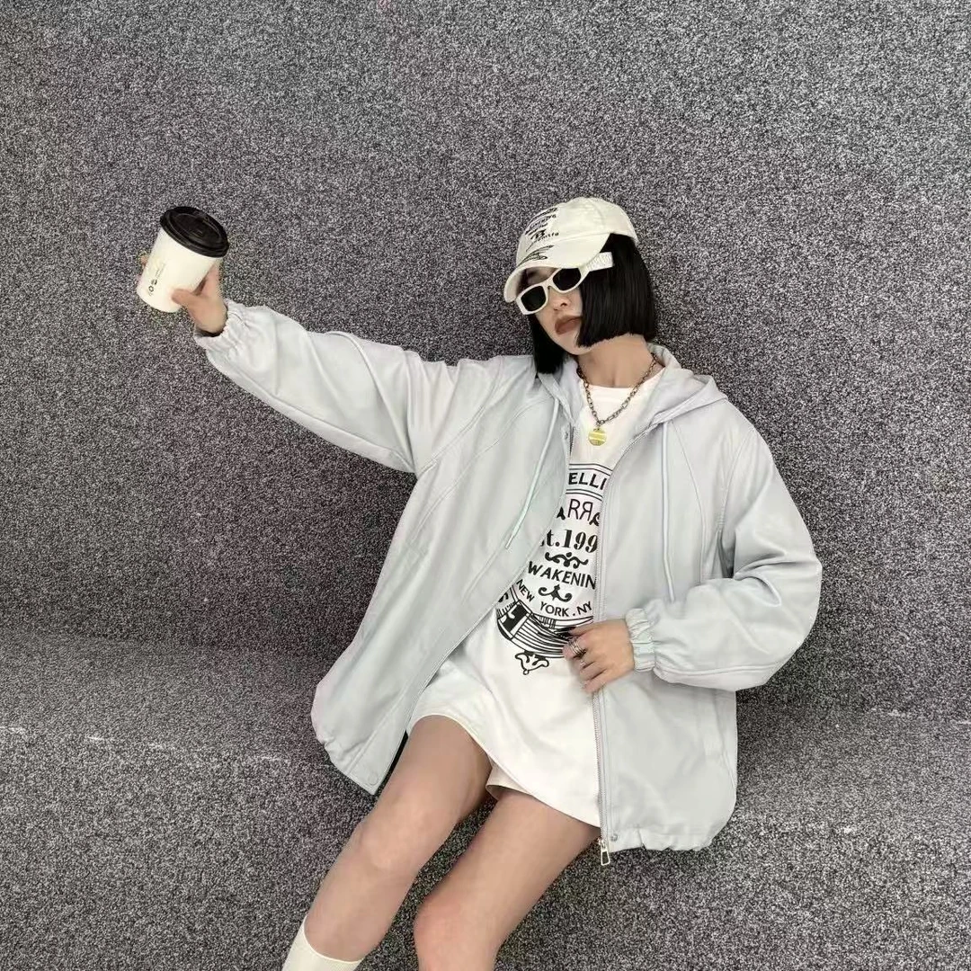胖胖家*8502新款帽子可以拆卸百搭显瘦大版皮衣外套
