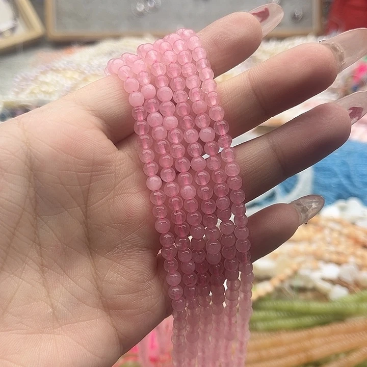 玛瑙/玉髓珠宝半成品未镶嵌2条4mm左右粉晶