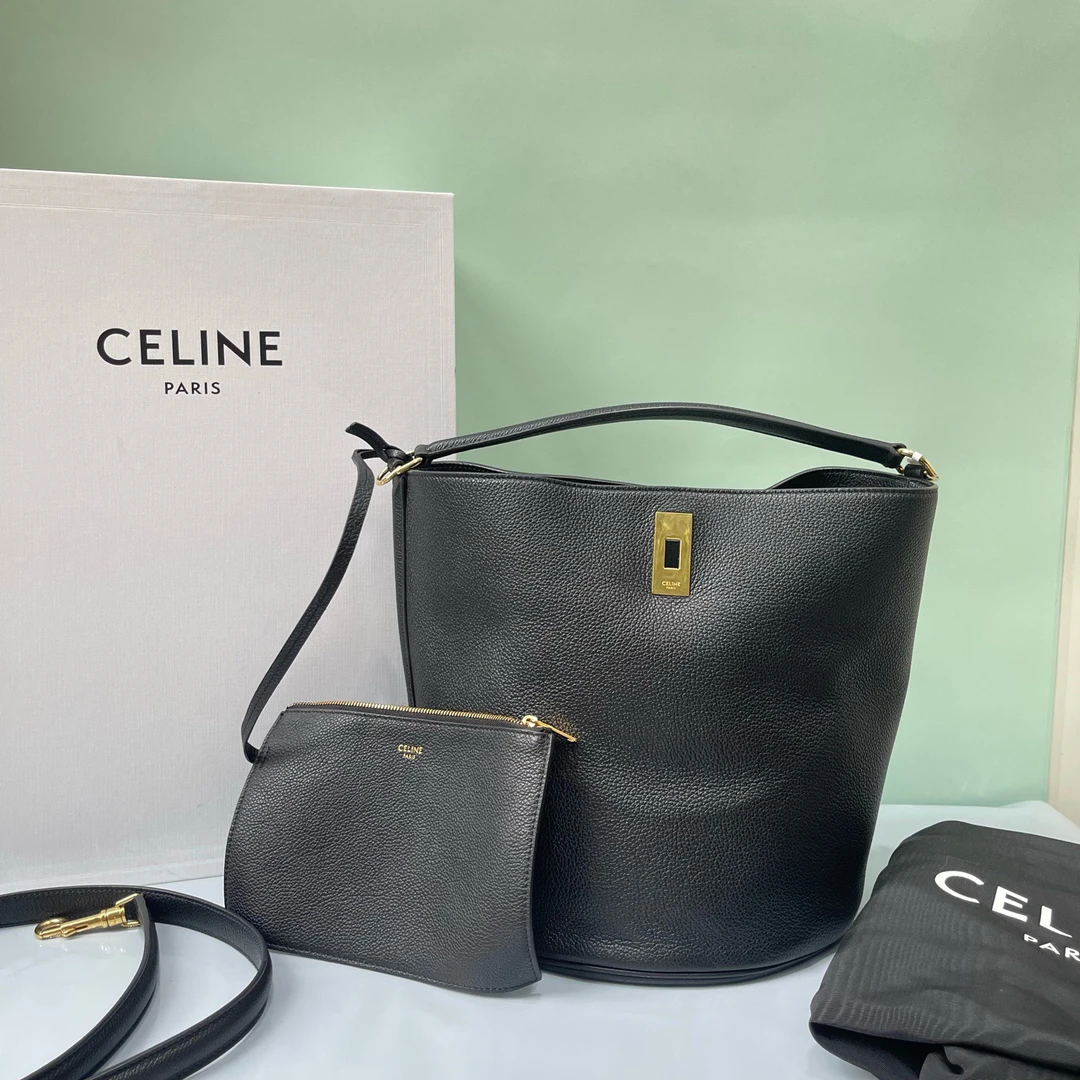 95新 Celine/思琳 360714-Celine BUCKET 16 黑金水桶包