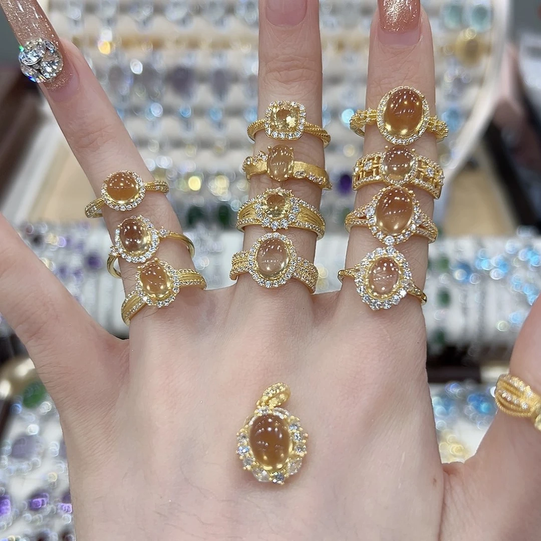 戒指黄晶银S925镶嵌