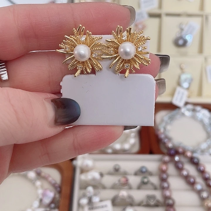 合金淡水珍珠耳饰银针烟花耳钉