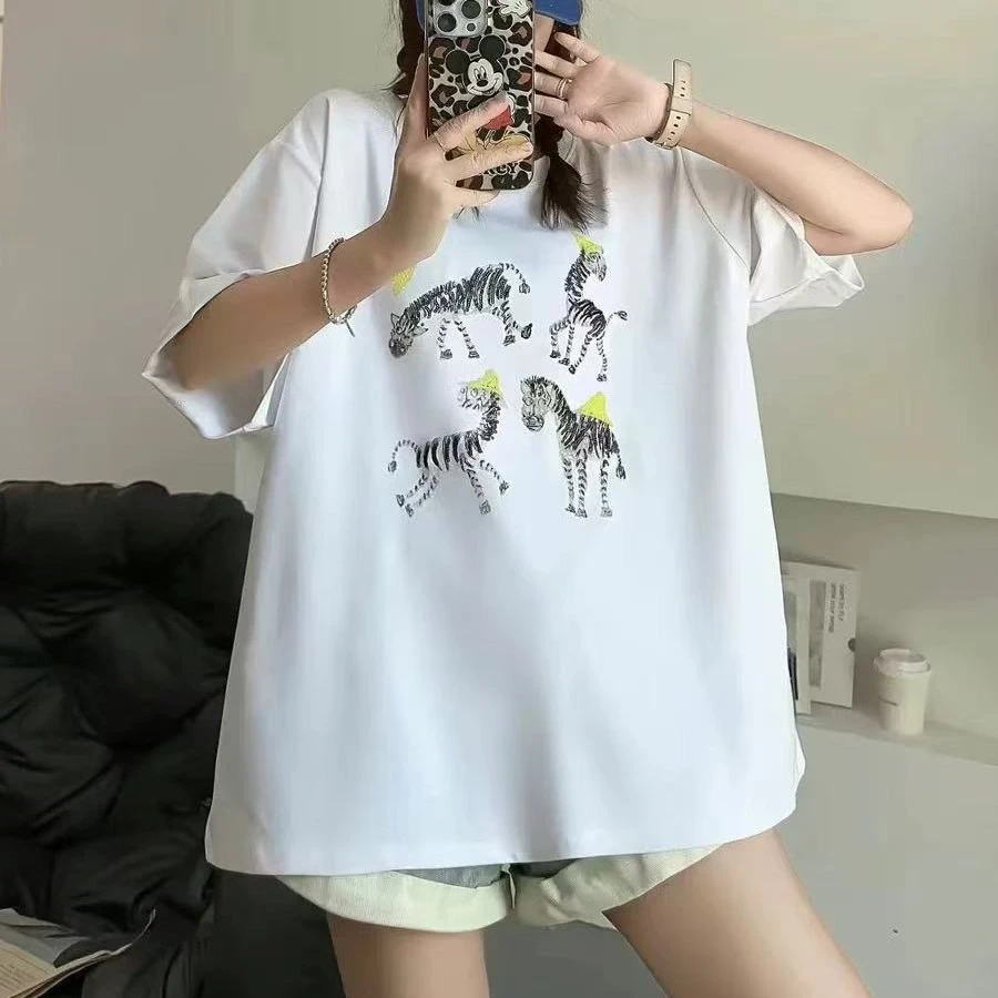 新款印花圆领宽松显瘦女士T恤081