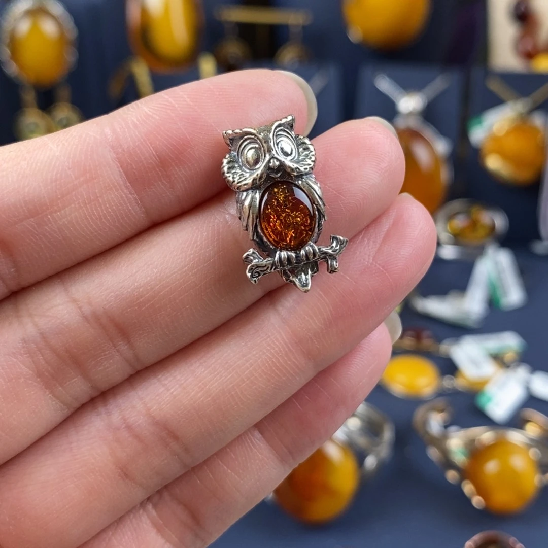 琥珀颈饰银S925镀金镶嵌