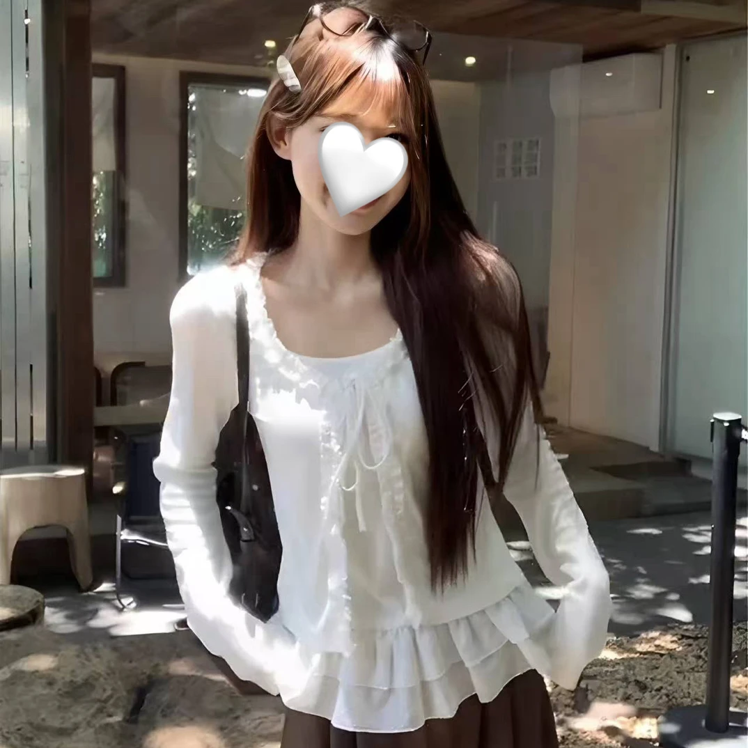 lemon@8555 法式早秋甜美荷叶边假两件长袖T 9-6