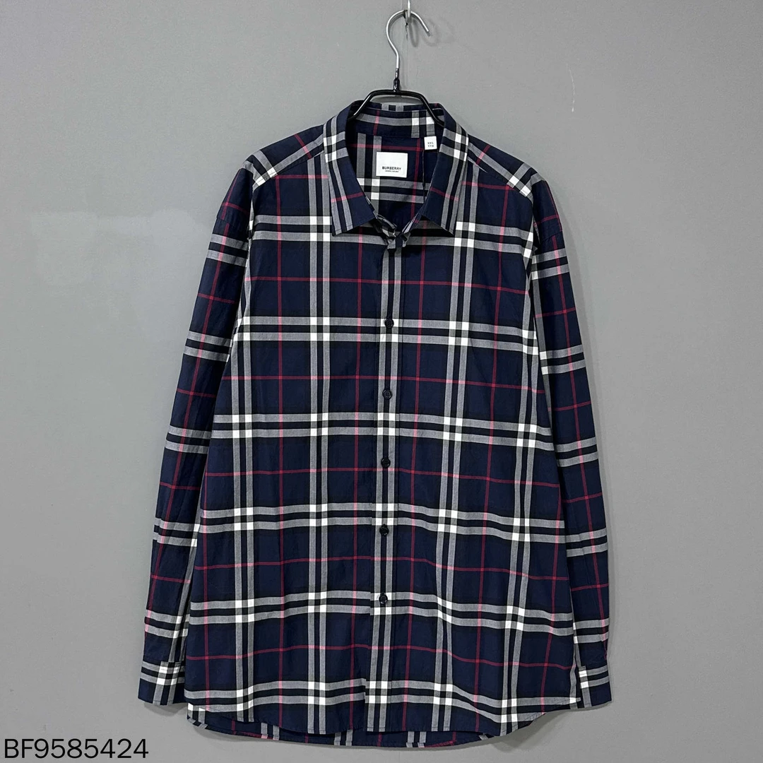 99新 BURBERRY/博柏利 格纹翻领棉质长袖衬衫/99新/XXL/85424