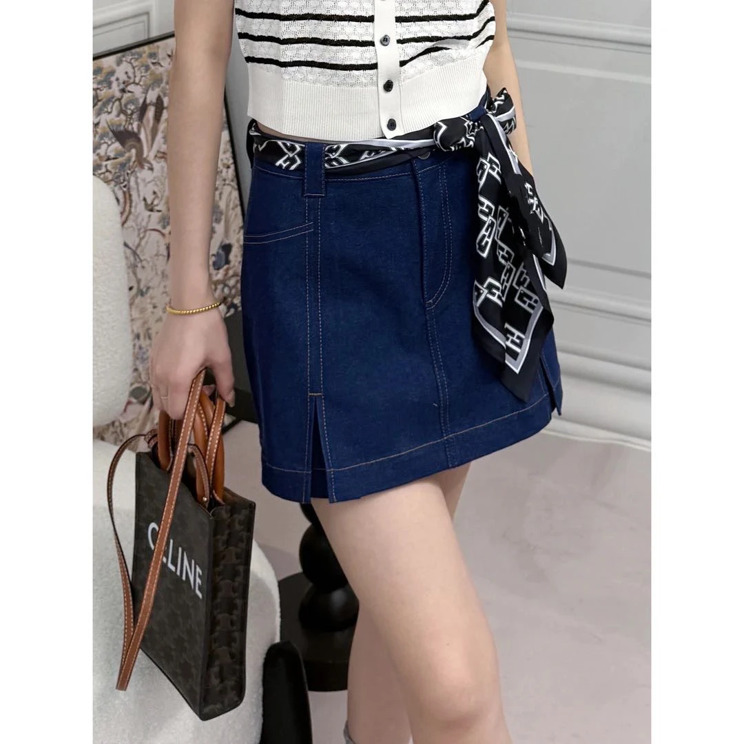 【GIRID AMSS】夏季休闲百搭高腰拼接设计牛仔A字短裙裤子女