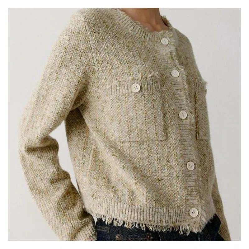 ZH8684禾秋冬新款棉混纺花式纱粗花呢开衫短款外套