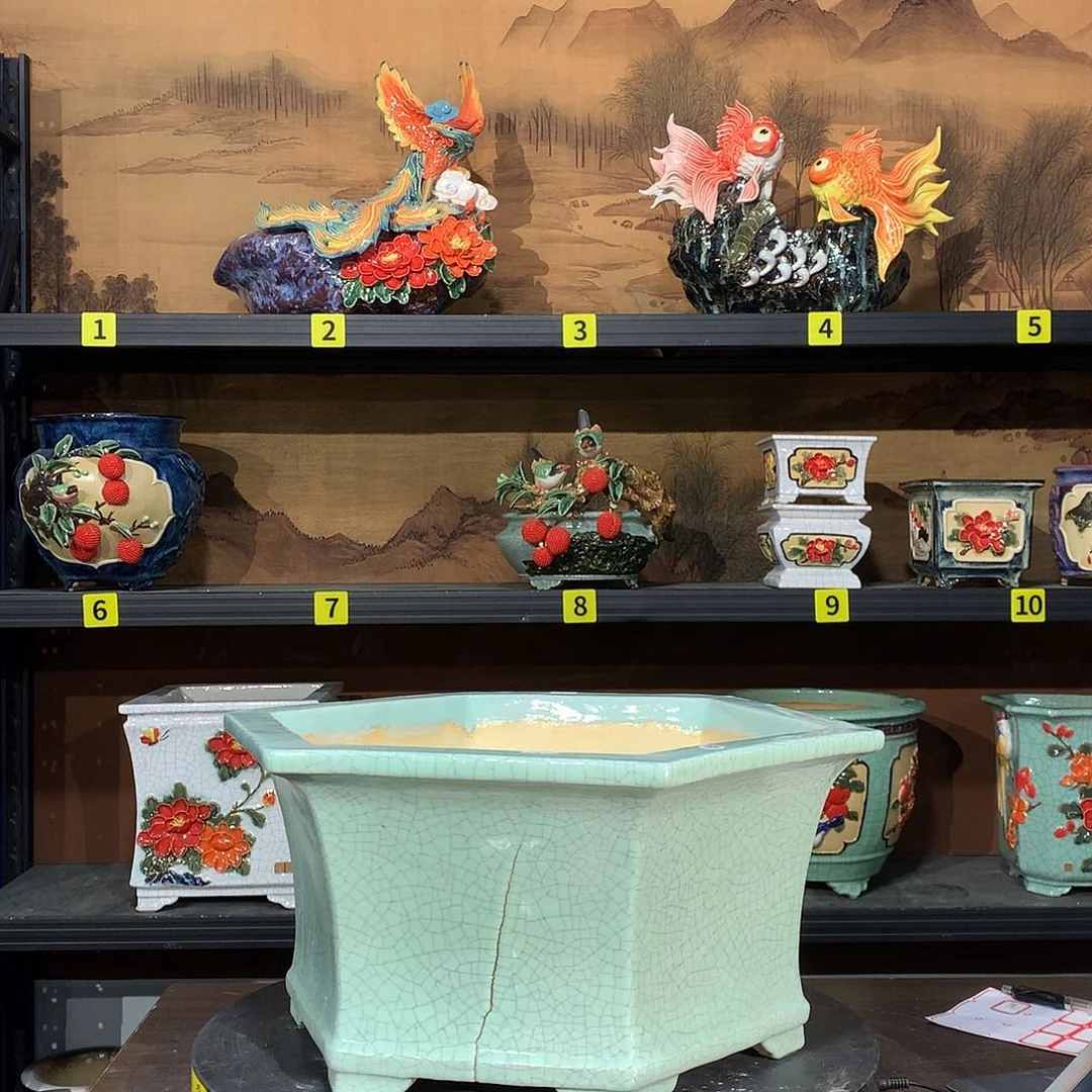 美***仔高温烧制石湾花盆瑕疵