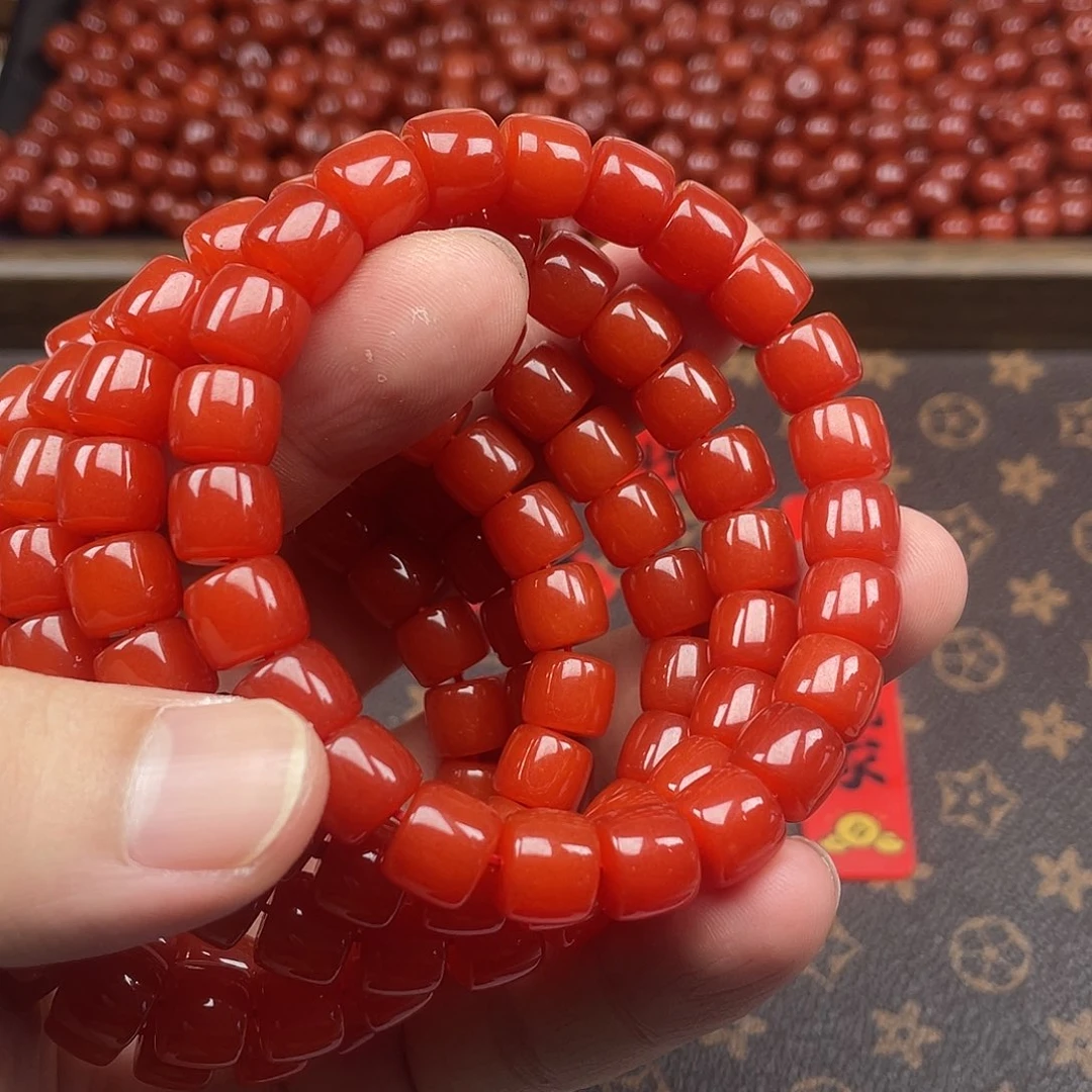 南红玛瑙4号锦红卡10直切手链未镶嵌