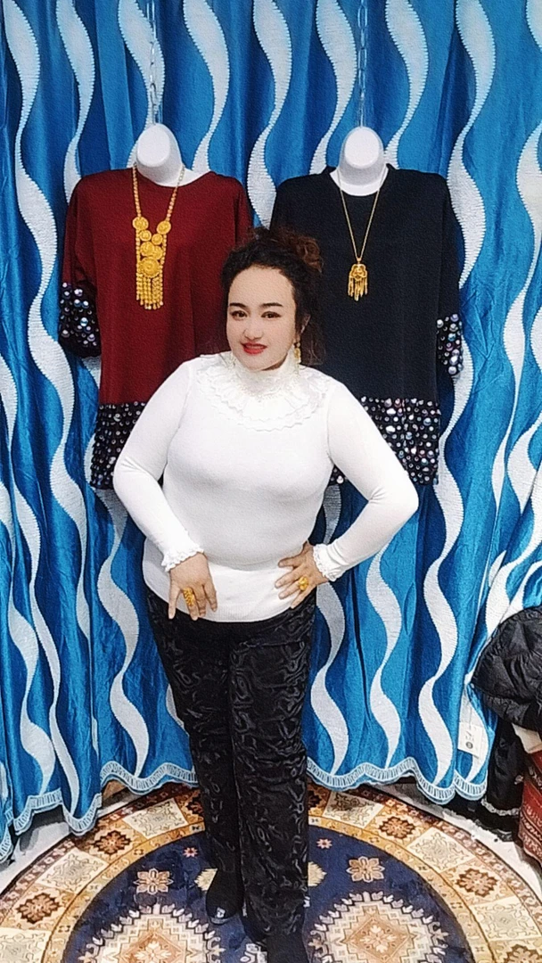 گاڭسەر 高领蕾丝打底衫女长袖网纱小衫