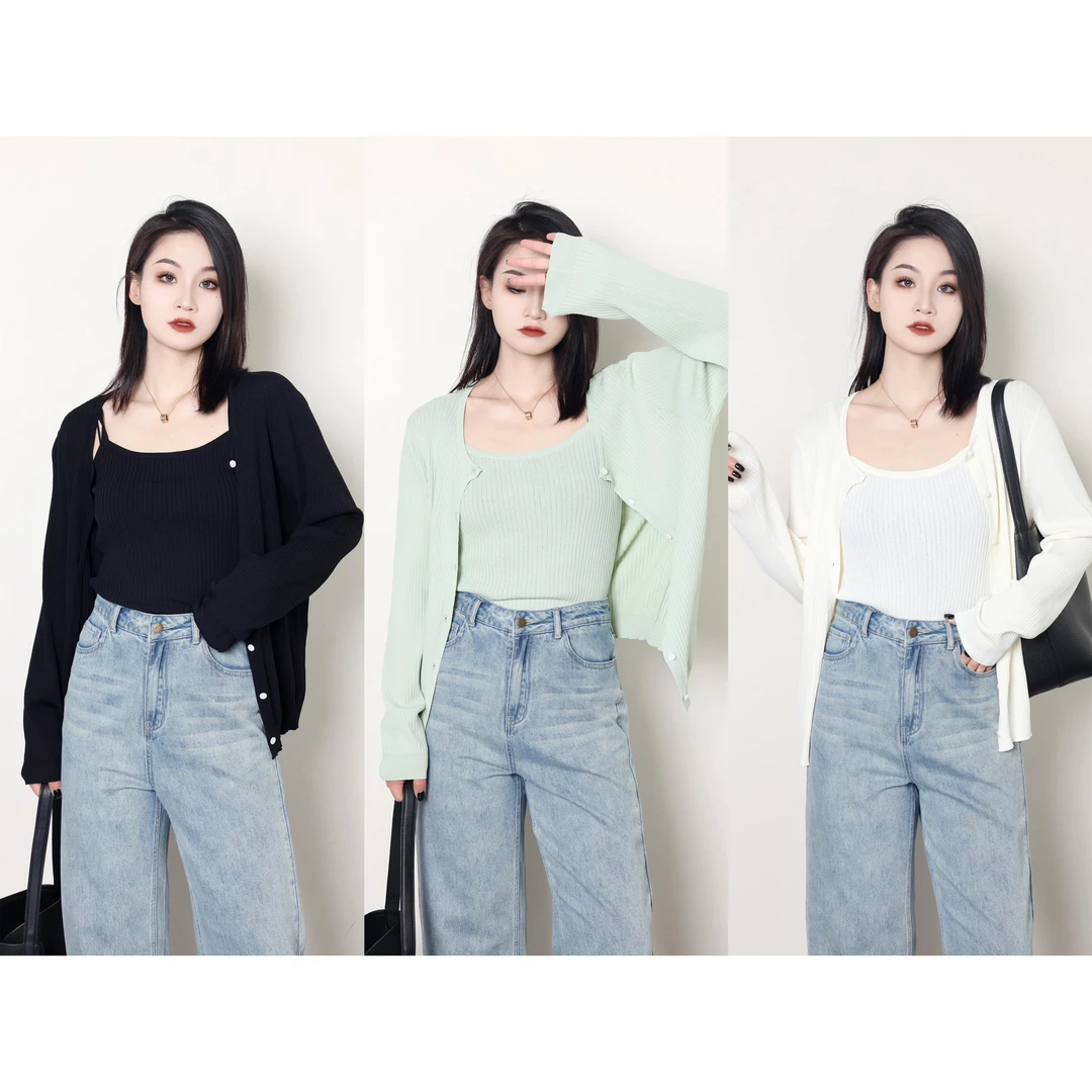 QC柚柚【初夏悸动】微胖大码女装针织开衫+吊带两件套ZY405K01/02