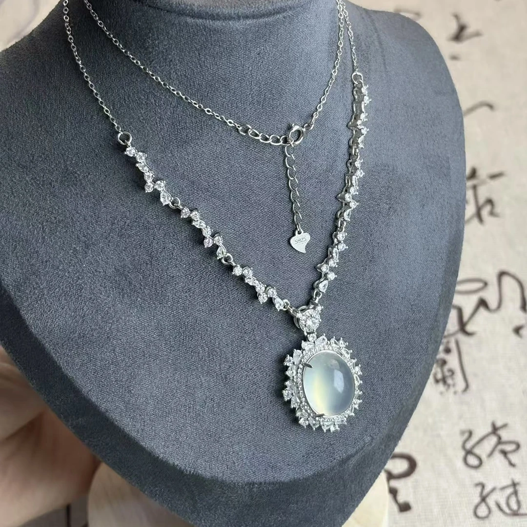 2025新款女士高雅银镶玉项链 纯天然岫玉蛋面 网红爆款品