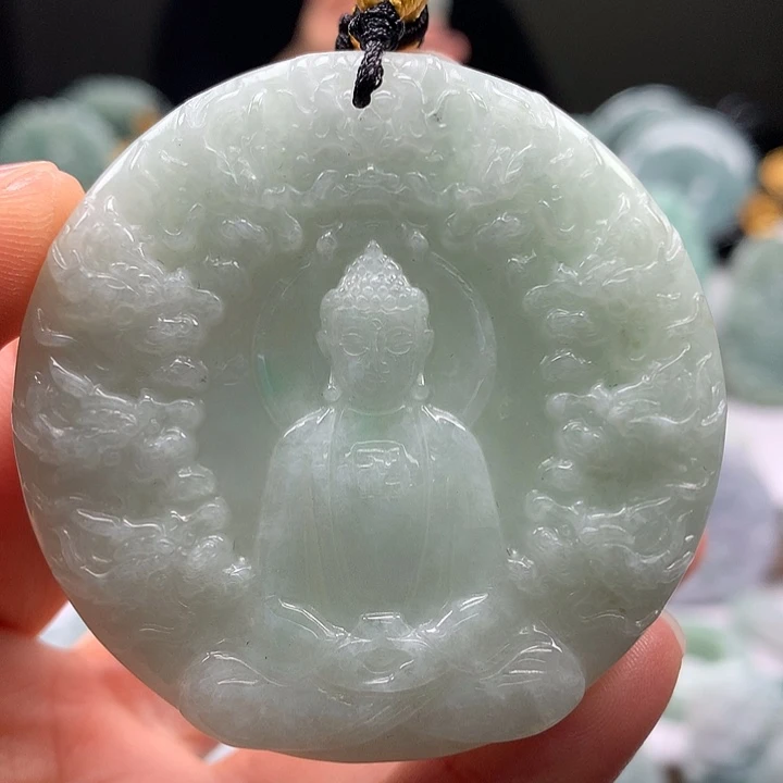 翡翠未镶嵌颈饰九龙大日如来两面工艺福利