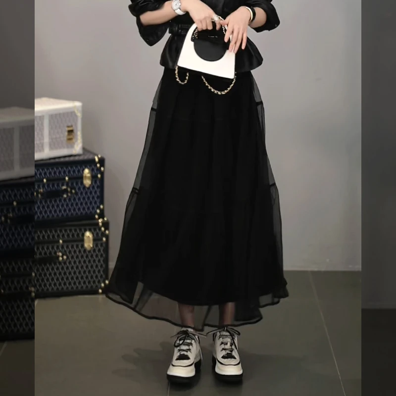 溶溶T【动感星纱】RONGRONG立体压褶轻薄高腰网纱半裙春款ZGC6Q1087