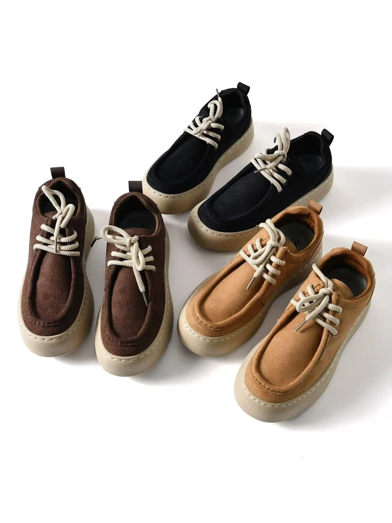 秋冬季男士时尚百搭麂皮绒面耐磨系带休闲鞋