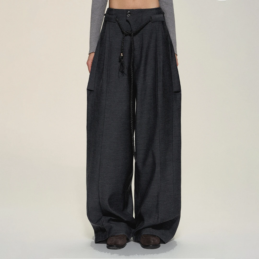 Dpercent｜羊毛混纺廓形立体裁剪深灰色垂感西裤