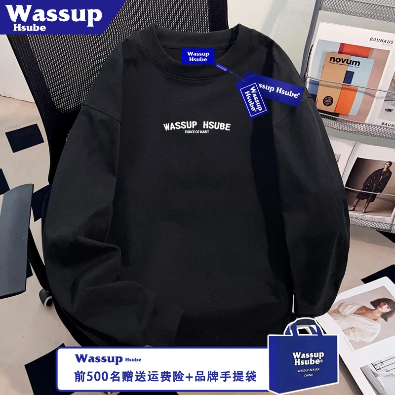 WASSUP HSUBE秋季中性上衣简约字母印花T恤ins美式男女款纯棉长袖