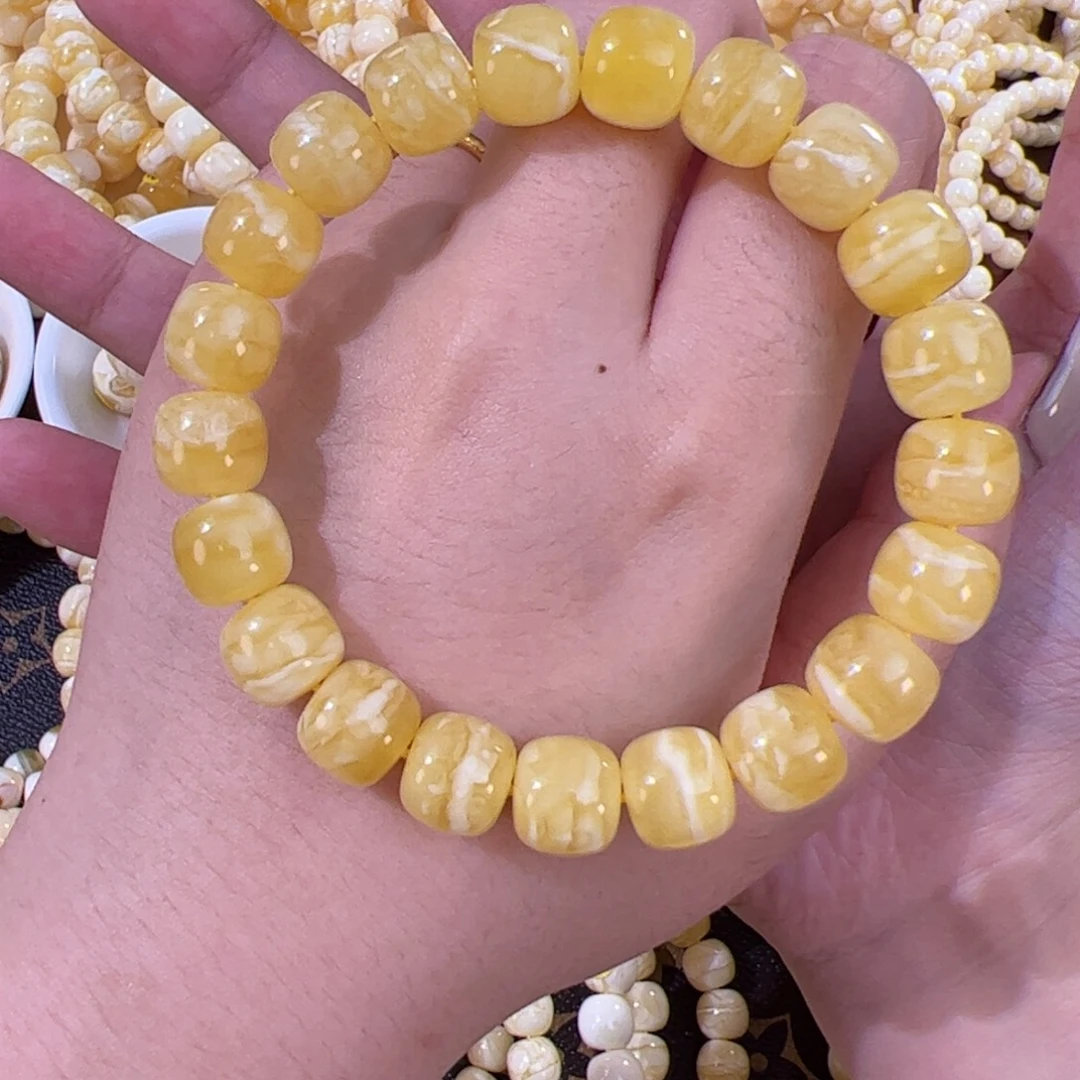 一***砖琥珀未镶嵌手串浓蜡虎皮11.2m