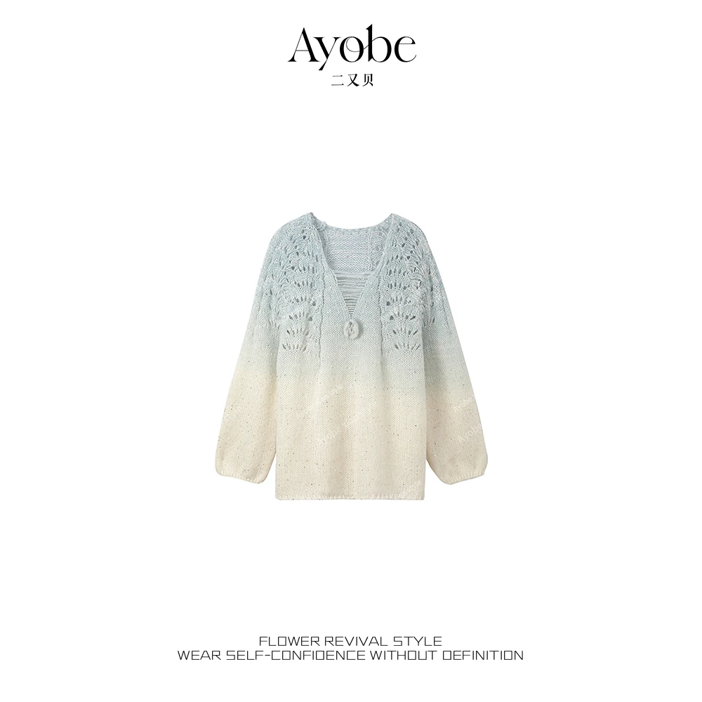 【AYOBE】小贤  氧气美女法式时髦时尚潮流百搭渐变立体花朵毛衣