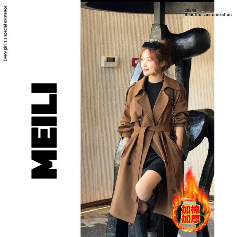 美丽专属冬美拉德新款风衣简约遮肉显瘦夹棉风衣外套春8588