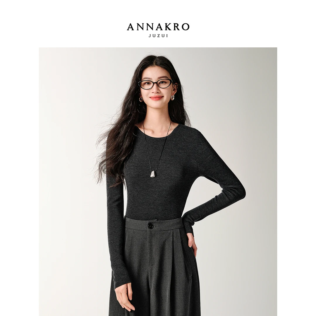 【丽公主专属】玖姿·安娜蔻KWFD31039打底羊毛修身毛衫女2025冬新款