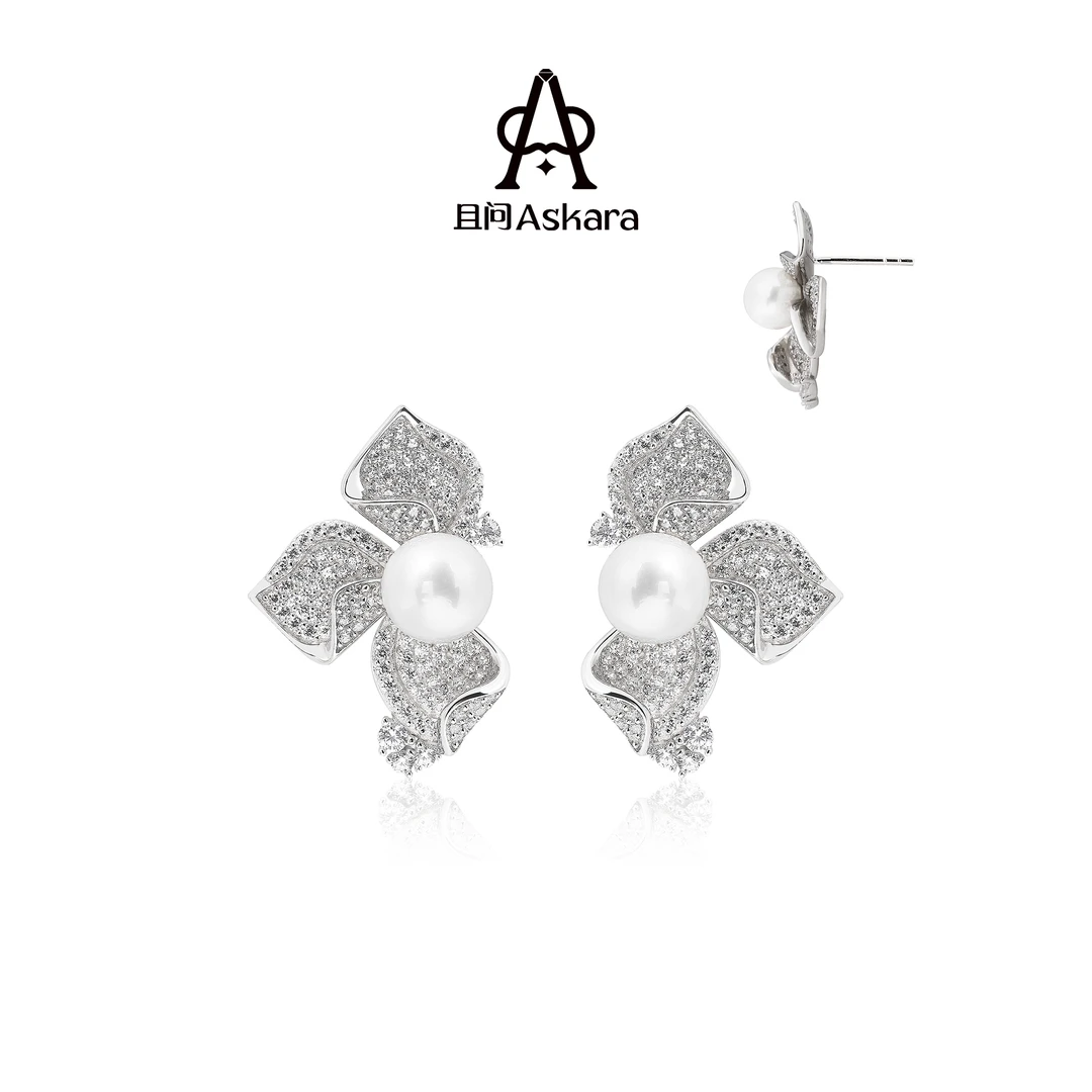 铜合金仿珍珠耳饰 且问Askara小众繁花珍珠系列耳环气质百搭轻奢