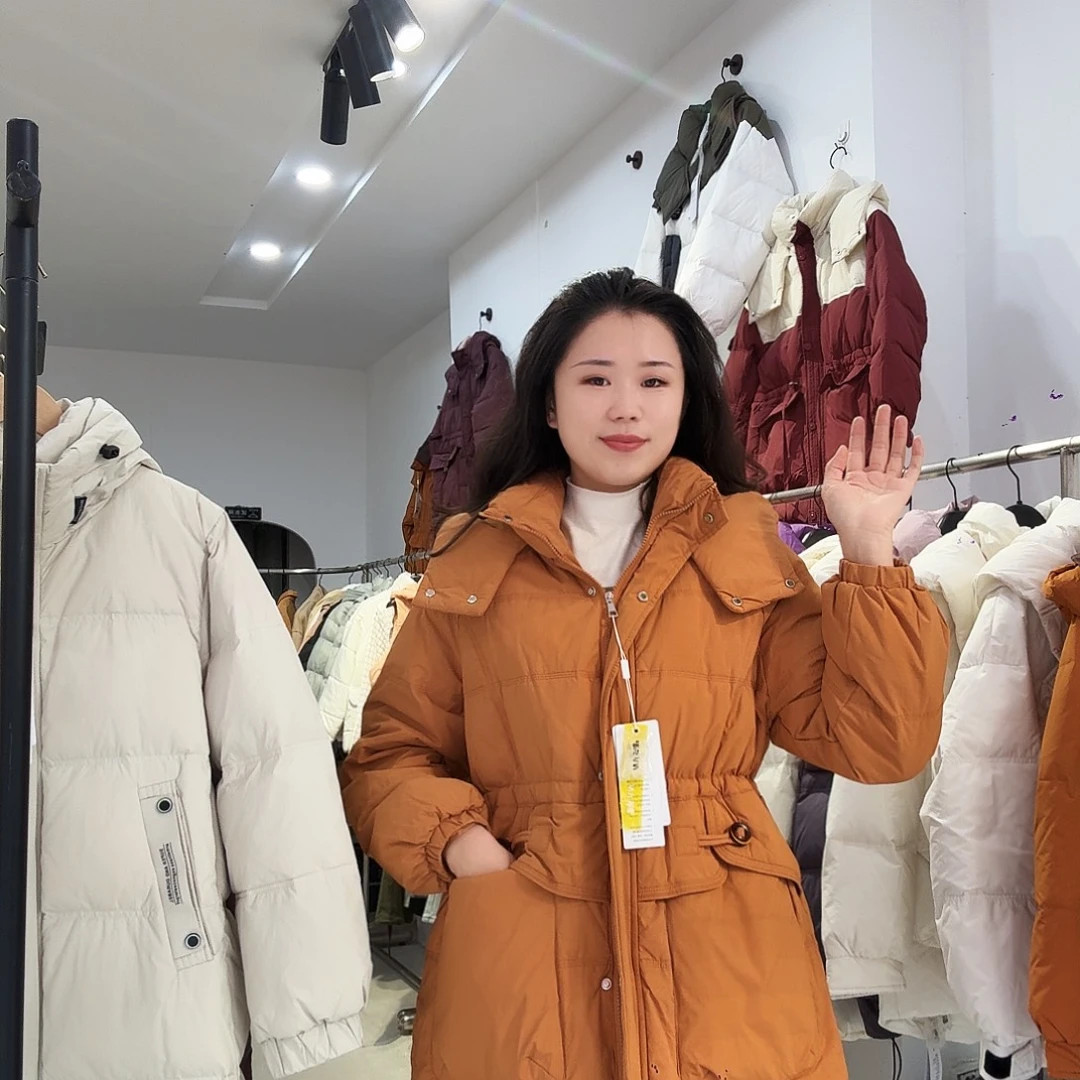 橘色白鸭绒收腰款