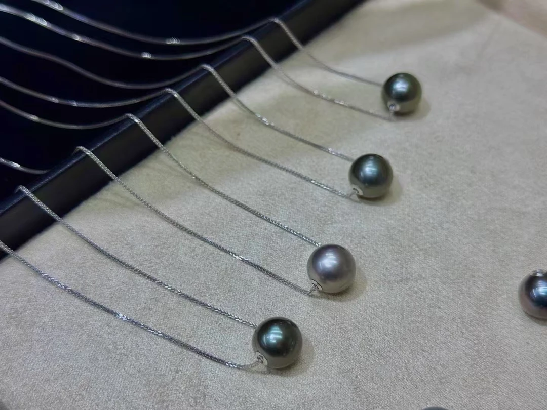 10-11mm海水大溪地珍珠项链正圆925银链子18k垫片多样性发一