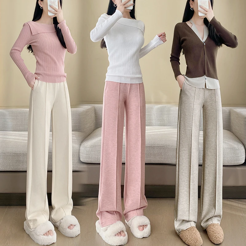 高品质窄版直筒糯米裤子女2025春夏季新款宽松显瘦阔腿裤休闲长裤