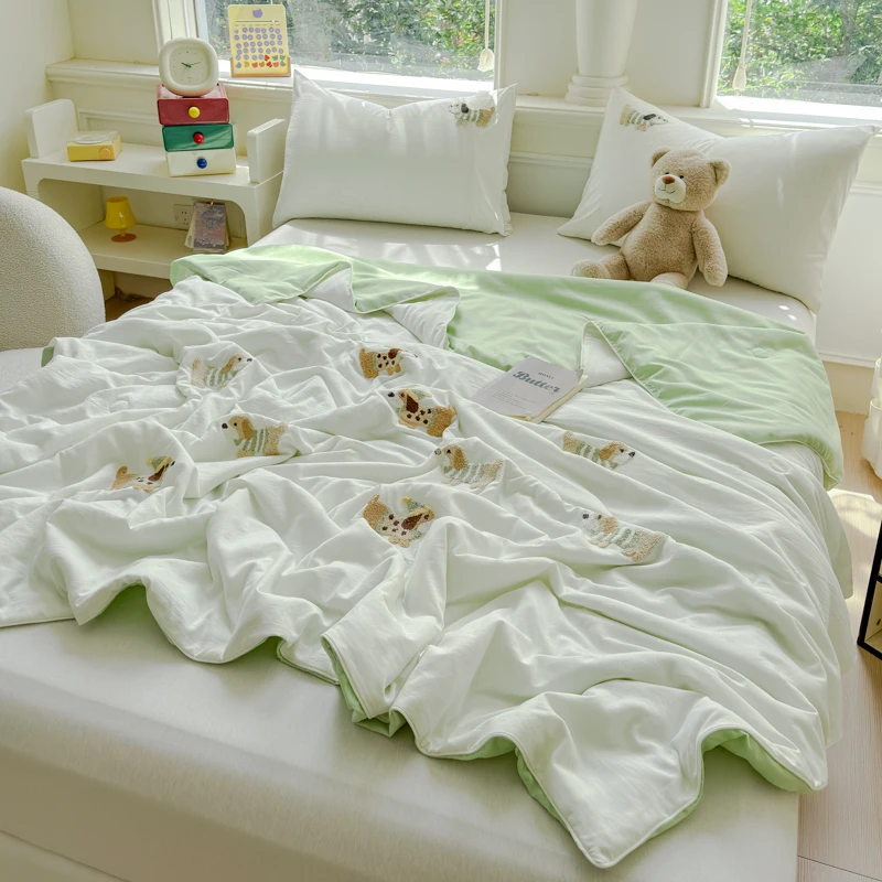 A类水洗棉毛巾绣夏被夏凉被空调被机洗学生宿舍小清新凉感薄款