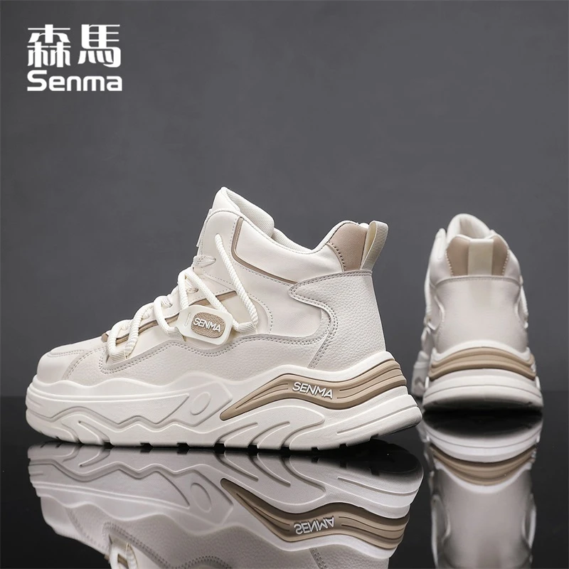 SENMA/森马男鞋秋季潮牌百搭小白潮鞋青少年厚底增高防滑高帮板鞋