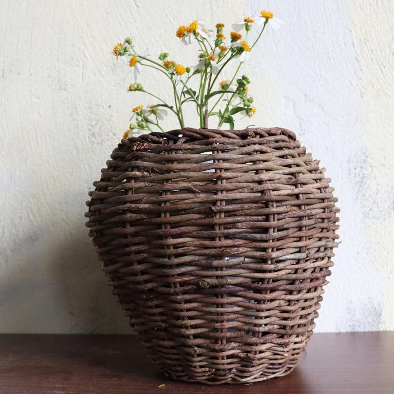 创意复古藤编花篮花盆套野生藤条编织娄花盆轻奢高级感家用工艺品