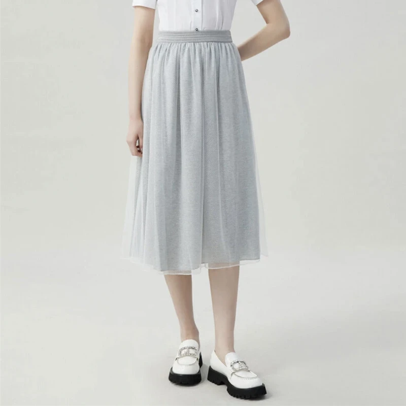 商场同款2025夏季新款显气质纯色松紧腰轻盈飘纱半身裙女1200121