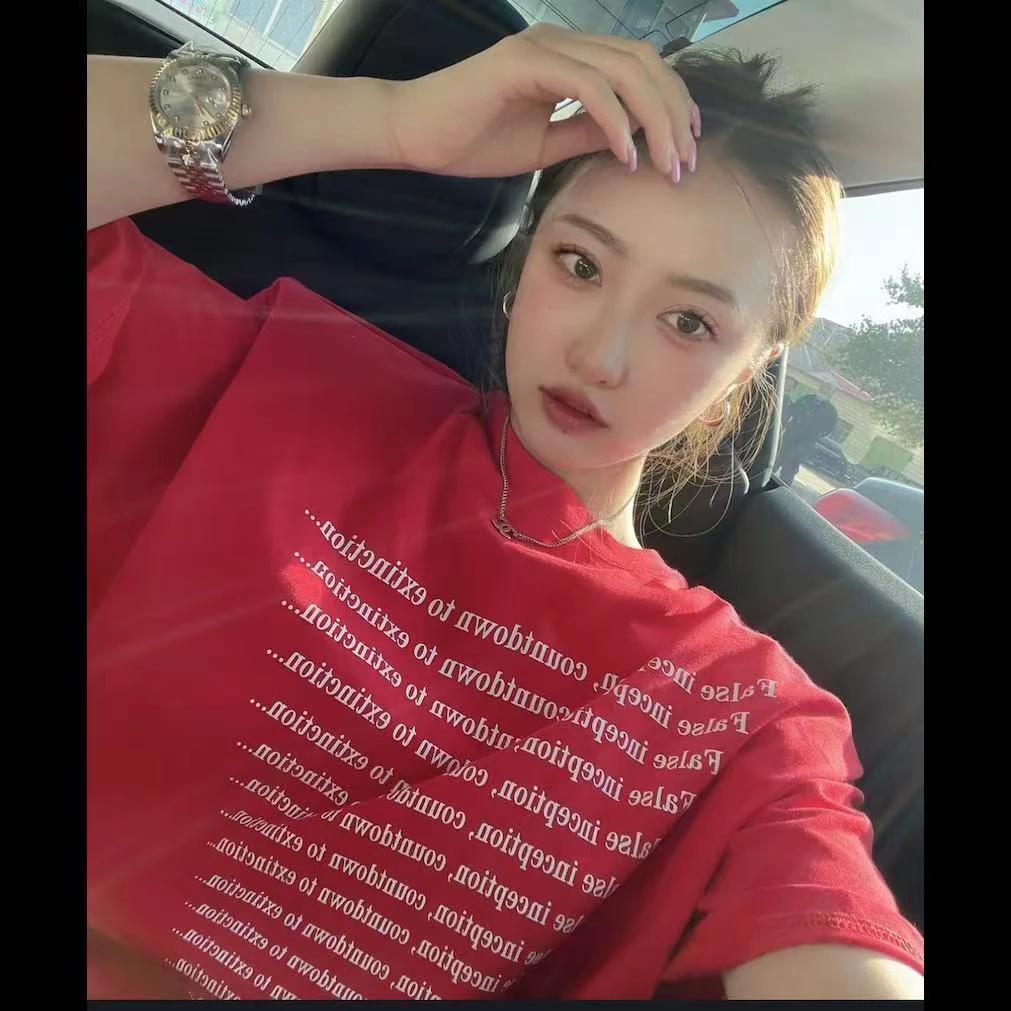 夏季新款垫肩阔版【倒三角】宽松盖屁屁半袖t恤