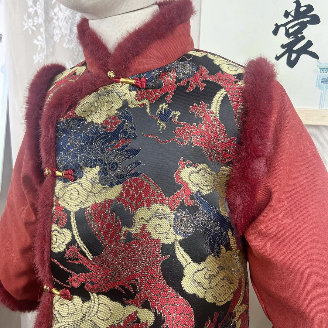 新中式儿童加绒唐装外套男童冬装过年衣拜年服本命马年套装演出服