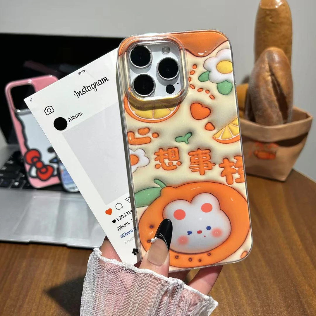 心想事橙兔适用iPhone17ProMax苹果15二合一手机壳透明14卡通防摔