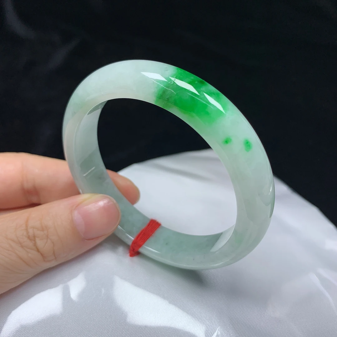 56正圈飘阳绿天然翡翠A货手镯少女款时尚百搭平安妈妈玉镯有皮扣