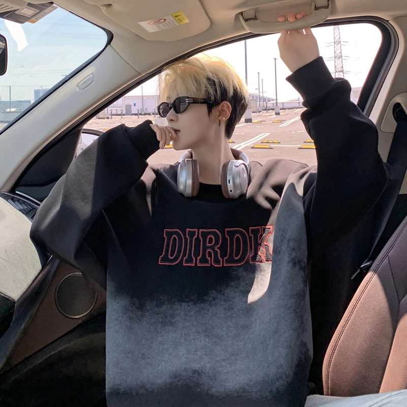 港风卫衣男宽松字母印花上衣秋季套头圆领长袖韩版潮流百搭长袖