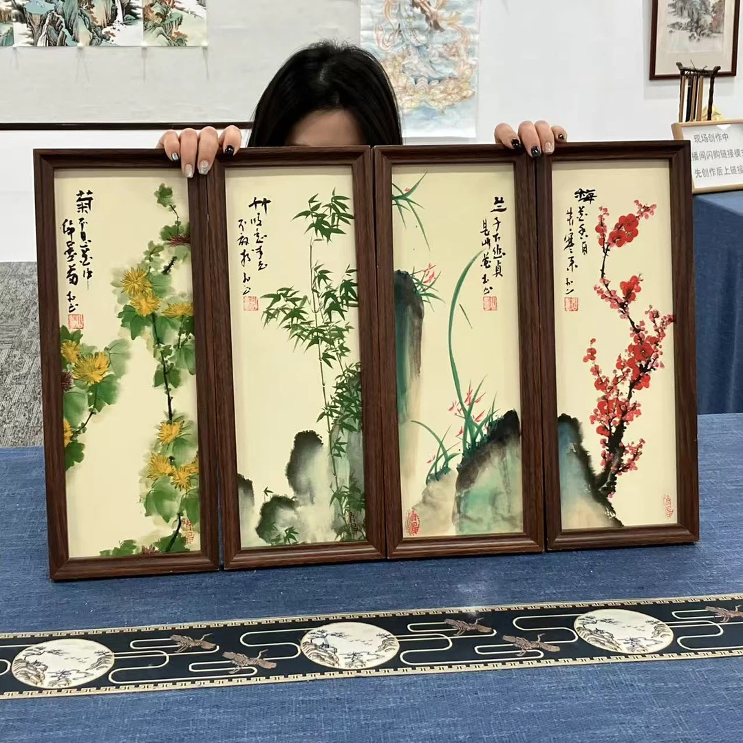 17*43竖幅/梅兰竹菊/张涛（带框）