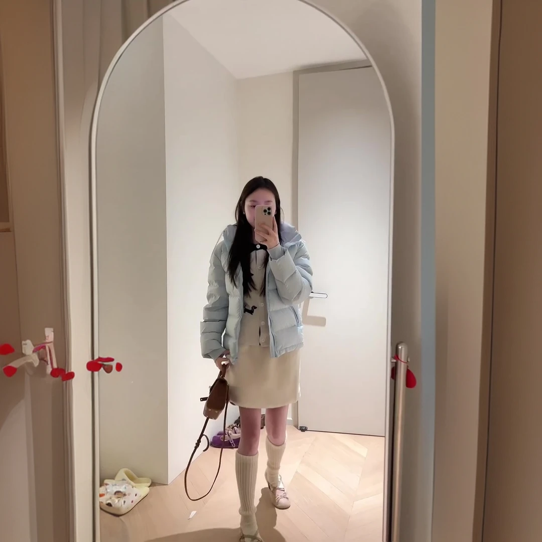 INS CEC气质秋冬百搭棉服小狗图案毛衣女小众时尚半身裙三件套
